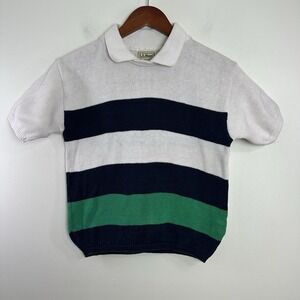 LL Bean Vintage Sweater Made in USA Cotton Double Collar Preppy Golf Womens S